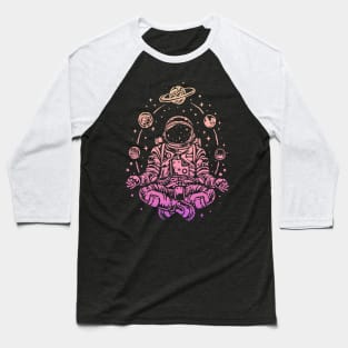 Meditating Astronaut Planets Colorful Lotus Women Meditation Baseball T-Shirt